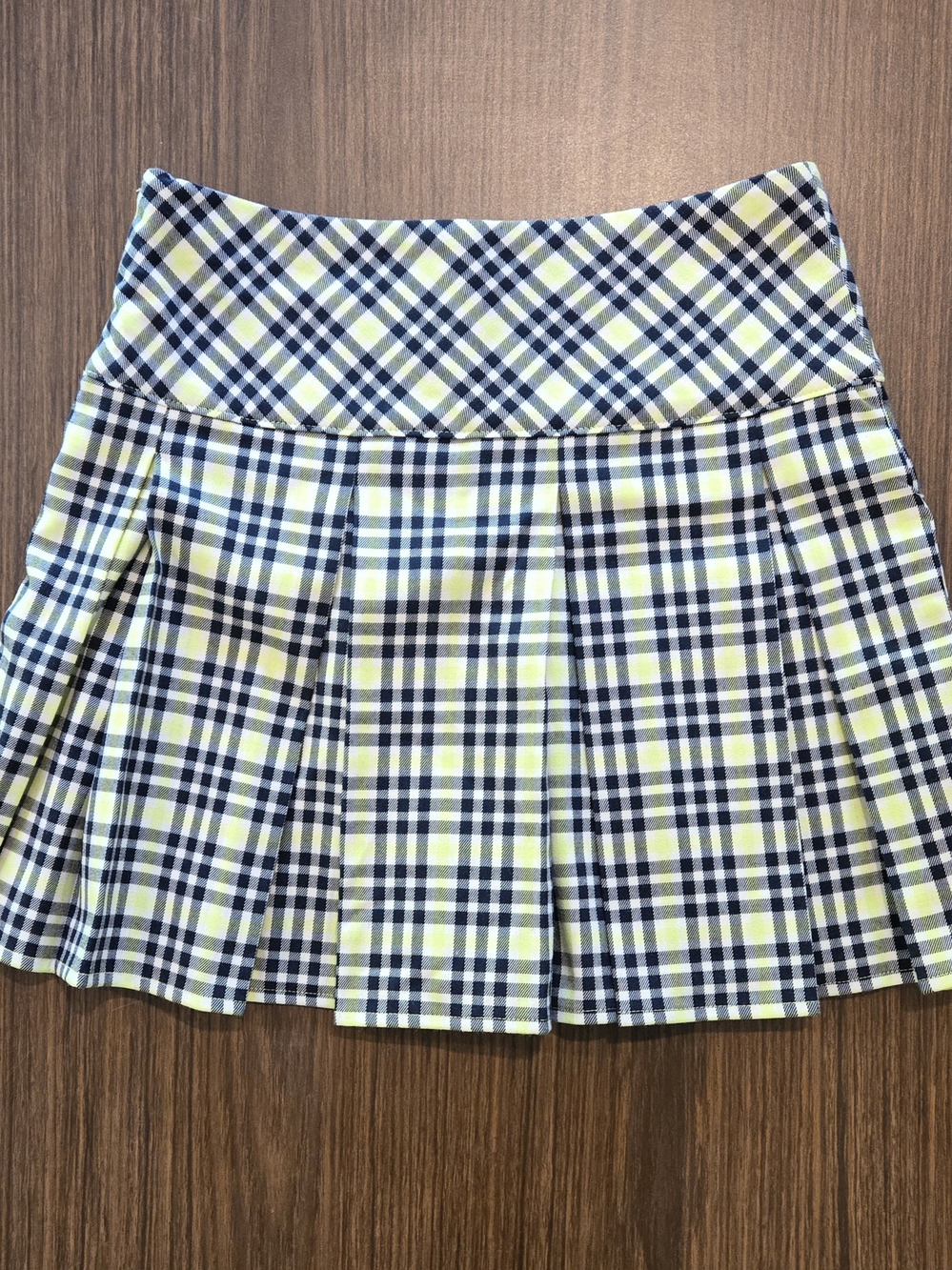 Vintage Yellow Plaid Pleated Skater Mini Skirt